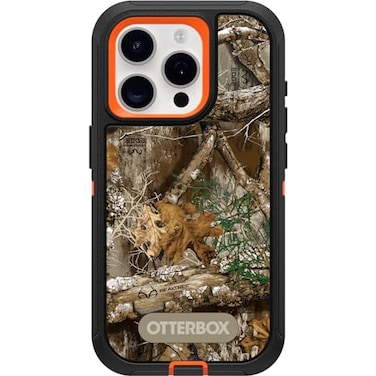 OtterBox iPhone 15 Pro Only Defender Series Case Realtree Edge Blaze OrangeBlackRT Edge Rugged Durable with Port Protection Includes Holster Clip Kickstand