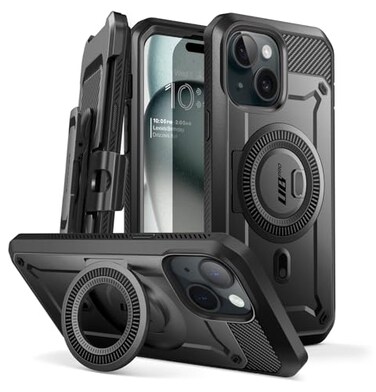 SUPCASE for iPhone 15 Case with Stand Unicorn Beetle Pro Mag Builtin Screen Protector Belt Clip Compatible with MagSafe MilitaryGrade Magnetic Phone Case for iPhone 151413 Black