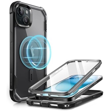 i-Blason iBlason Ares Mag for iPhone 15 Plus Case with Builtin Screen Protector MagSafe Compatible FullBody Rugged AntiSlip Shockproof Clear Protective Magnetic Phone Case for iPhone 15 Plus 67 Black
