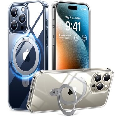 TORRAS Magnetic Ostand for iPhone 15 Pro Max Case Military Grade Drop TestedCompatible with MagSafeBuild in Kickstand Clear Slim Hard Back Soft Edge AntiFingerprint 67 2023 Clear