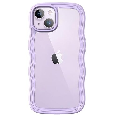 JETech Cute Case for iPhone 14 61Inch Wave Frame Curly Shape Shockproof Phone Cover for Women and Girls Clear Hard PC Back Purple