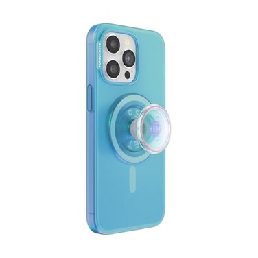 PopSockets iPhone 15 Pro Max Phone Case with MagSafe Wireless Charging Compatible Blue Opalescent Blue