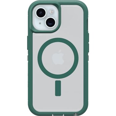 OtterBox iPhone 16e 15 14 13 Defender Series XT Clear Case Velvet Evergreen Clear screenless Rugged Snaps to MagSafe Lanyard Attachment