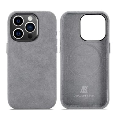 AKANTRA Alcantara Case for Apple iPhone 15 Pro Max Handmade FullyWrapped Synthetic Suede Cover Compatible with Magsafe Wireless Charging iPhone15 Pro Max Gray