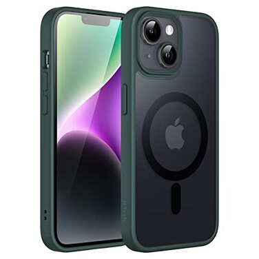JETech Magnetic Case for iPhone 14 61Inch Compatible with MagSafe Translucent Matte Back Slim Shockproof Phone Cover Dark Green
