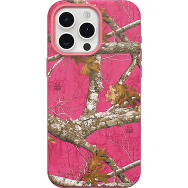 OtterBox iPhone 15 Pro MAX Only Symmetry Series Case Realtree Flamingo Pink Snaps to MagSafe UltraSleek Raised Edges Protect Camera Screen
