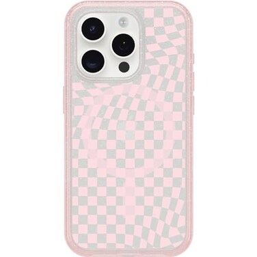 OtterBox iPhone 15 Pro Only Symmetry Series Clear Case Checkmate Pink Snaps to MagSafe UltraSleek Raised Edges Protect Camera Screen