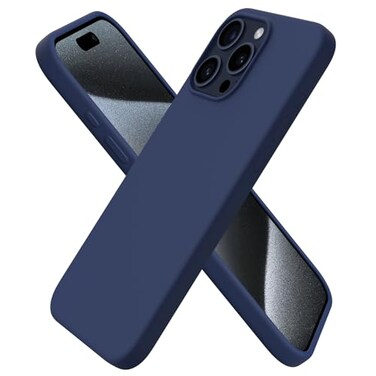 ORNARTO Compatible with iPhone 15 Pro Max Case 67 Slim Liquid Silicone 3 Layers Soft Gel Rubber Shockproof Protective Phone Cover with AntiScratch Microfiber LiningDark Blue