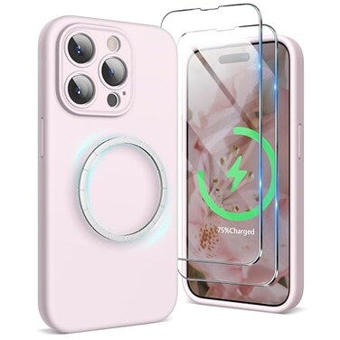 SURPHY Designed for iPhone 15 Pro Max Case Compatible with MagSafe 67 inch 2023 with 2 Pack Screen Protector Liquid Silicone Phone Case Camera Protective Soft Microfiber Lining Chalk Pink