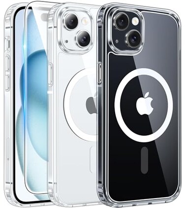 FNTCASE for iPhone 15 Case Clear iPhone 1413 Case Magnetic Phone Cases with Screen Protector Compatible with Magsafe Slim Anti Yellowing Rugged Protective Transparent Cell Cover AClear