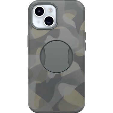 OtterBox iPhone 15 iPhone 14 and iPhone 13 OtterGrip Symmetry Series Case Iron CAMO Grey Builtin Grip Sleek case Snaps to MagSafe Raised Edges Protect Camera Screen
