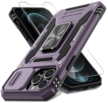 DEERLAMN Case for iPhone 13 Pro Max with Slide Camera CoverScreen Protector1 PackRotated Ring Kickstand Military Grade Shockproof Protective Cover 67 InchDeep Purple