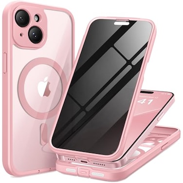 TIESZEN for iPhone 15 Case Compatible with MagSafe Builtin Privacy Screen Protector and Camera Protection Anti Spy Full Body Dustproof Shockproof Hard Phone Case 61 Pink