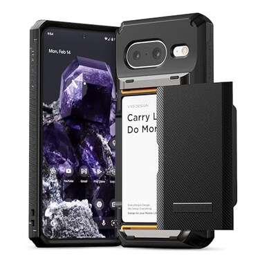 VRS DESIGN Damda Glide Pro Wallet Phone Case for Pixel 8 Sturdy Semi Auto Card Holder Wallet 4 Cards Case Compatible for Pixel 8 Case 2023 Matte Black