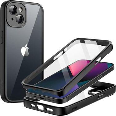 JETech Case for iPhone 13 61Inch with Builtin Tempered Glass Screen Protector 360 Degree Full Body Heavy Duty Protection Shockproof Rugged Phone Cover Clear Back Black
