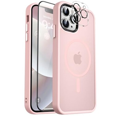 MOCCA Strong Magnetic for iPhone 12 Pro Max CaseCompatible with MagsafeGlass Screen ProtectorCamera Lens Protector Slim Thin Shockproof Cover Phone Case for iPhone 12 Pro Max 67Pink
