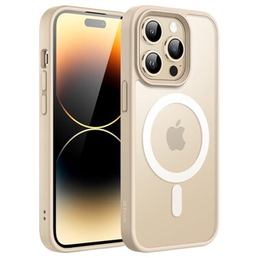 JETech Magnetic Case for iPhone 14 Pro Max 67Inch Compatible with MagSafe Translucent Matte Back Slim Shockproof Phone Cover Beige