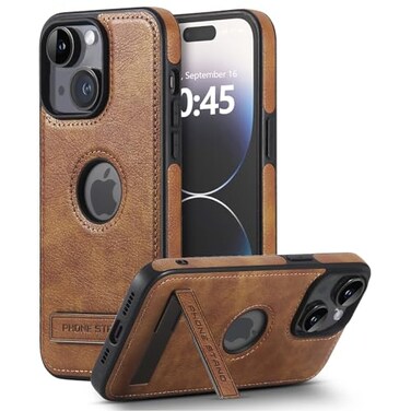 KSELF Leather Case for iPhone 15 Case Thin Flexible Soft Grip Luxury Cover Protective Slim with Kickstand Shockproof Phone Cases Compatible with iPhone 15 61 Brown