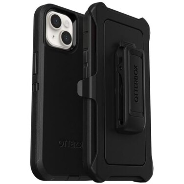 OtterBox iPhone 14 iPhone 13 Only Defender Series Case Black Rugged Durable with Port Protection Includes Holster Clip Kickstand NonRetail Packaging