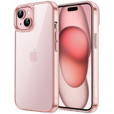 JETech Case for iPhone 15 61Inch NonYellowing Shockproof Phone Bumper Cover AntiScratch Clear Back Pink