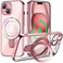Pmteyoim Magnetic for iPhone 15 Case with Invisible StandCompatible with MagSafeFull Camera Lens ProtectorMilitary Drop Protection Shockproof Not Yellowing Clear Slim Soft for Women Men Pink