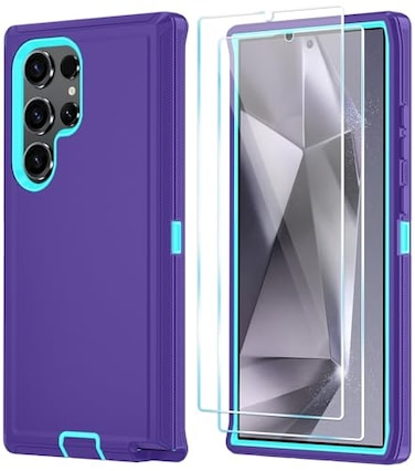 ONOLA Compatible with Samsung Galaxy S24 Ultra Case with HD Screen Protector Heavy Duty Shockproof Dropproof 3Layer Cover Phone CasePurpleSkyBlue