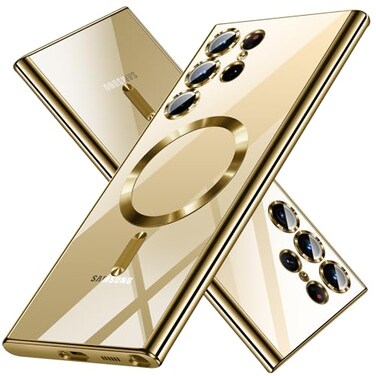 Hurgoer for Samsung Galaxy S24 Ultra CaseOnlyMagnetic Cover for S24 UltraGlossy Slim Thin Soft funda capa para 68 inchCompatible with MagSafe Gold