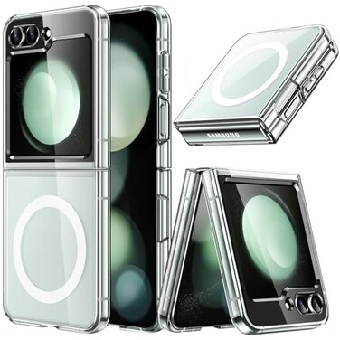 JETech Magnetic Case for Samsung Galaxy Z Flip 5 Compatible with MagSafe Accessories Transparent Hard PC Protective Phone Cover AntiScratch Clear