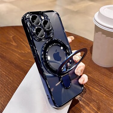 LXK Magnetic Invisible Stand for iPhone 15 Pro Max Case Compatible with MagSafe MilitaryGrade Protection with Camera Protector Clear ScratchResistant Back Cover for iPhone 15 ProMaxBlue Titanium