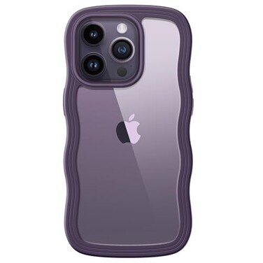JETech Cute Case for iPhone 14 Pro 61Inch Wave Frame Curly Shape Shockproof Phone Cover for Women and Girls Clear Hard PC Back Deep Purple