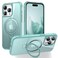 CHAOFEnG Magnetic Compatible with iPhone 15 Pro Max Case with Stand Military Grade Drop TestedCompatible with Magnet Ring Translucent Slim Hard Back Soft Edge Teal Green