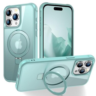 CHAOFEnG Magnetic Compatible with iPhone 15 Pro Max Case with Stand Military Grade Drop TestedCompatible with Magnet Ring Translucent Slim Hard Back Soft Edge Teal Green