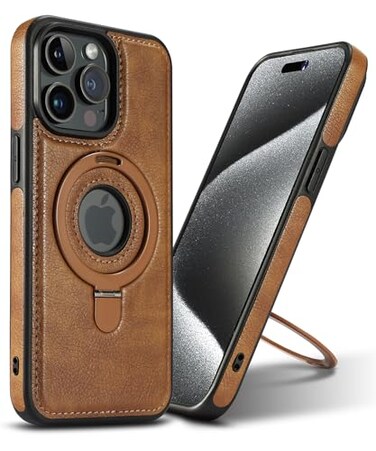 VAUSERDY Magnetic for iPhone 13 Pro Max Leather CaseInvisible Stand Compatible with Magsafe Slim Kickstand Phone Cove Brown iPhone 13 Pro Max
