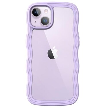 JETech Cute Case for iPhone 14 Plus 67Inch Wave Frame Curly Shape Shockproof Phone Cover for Women and Girls Clear Hard PC Back Purple