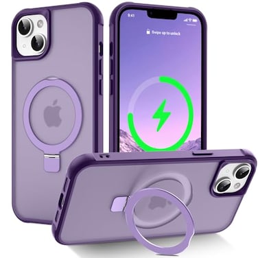 CHAOFEnG Magnetic Compatible with iPhone 14 Case with Stand Military Grade Drop TestedCompatible with Magnet Ring Translucent Slim Hard Back Soft Edge Purple