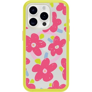 OtterBox iPhone 15 Pro Only Symmetry Series Clear Case WHIMSY BLOOM Yellow snaps to MagSafe ultrasleek raised edges protect camera screen