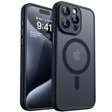 CANSHN Magnetic Compatible with iPhone 15 Pro Case Upgraded Full Camera Protection Compatible with Magsafe Translucent Matte Shockproof Protective Phone Case Cvoer 61 inch Black