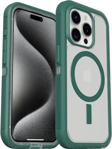 OtterBox iPhone 15 Pro Max Defender Series XT Case with MagSafe Screenless Rugged NonRetail Packaging ClearGreen
