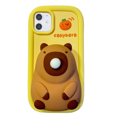 QoKcoahn Case Compatible with iPhone 11Cute 3D Kawaii Funny Cartoon Capybara Blowing Bubbles Cover for Women Girls Soft Silicone Gel Drop Protector
