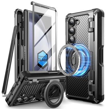 SUPCASE for Z Fold 6 Case with S Pen Holder UB Pro Mag Compatible with MagSafe Military Grade Protection Builtin Screen Protector Magnetic Ring Holder Rugged Phone Case Black