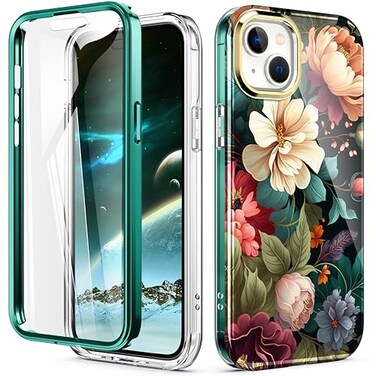 Turquiase Cute Flower Case for iPhone 15 61 inch Built with Screen Protector Lightweight and Stylish Full Body Shockproof Protective Rugged TPU Case for WomenGirls