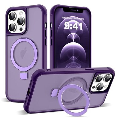 SKYLMW Compatible with iPhone 12 Pro Max Case iPhone 13 Pro Max Case with Invisible Magnetic ORing Stand Translucent Phone Cases 67 Compatible with MagSafeGreat Grip Feeling Purple