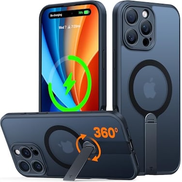 TORRAS Upgraded 360 Rotable Stand Magnetic Case for iPhone 16 Pro Max Case Full Camera Protection Fit for MagSafe16FT MilGrade Drop Protection for iPhone 16 Pro Max 69 Black Titanium
