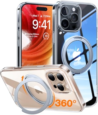 TORRAS Upgraded 360 Rotatable Magnetic Ring for iPhone 16 Pro Max Case Fit for MagSafe with Stand Ring Holder 16FT Mil Grade Shockproof Translucent for iPhone 16 Pro Max Phone Case Ostand Clear