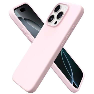 ORNARTO Compatible with iPhone 16 Pro Case 63 Slim Liquid Silicone 3 Layers Soft Gel Rubber Shockproof Protective Cover with AntiScratch Microfiber LiningChalk Pink