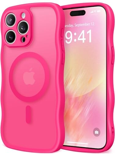CAPRARO Cute for iPhone 15 Pro Max Case Compatible with MagSafe Curly Wave Edge Full Camera Protection 14 FT Drop Protection Magnetic Phone Case for 15 Pro Max 67 Inch Hot Pink