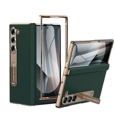 Kalernd for Samsung Galaxy Z Fold 6 Phone CaseLuxury Premier Genuine LeatherFull Body Hinge ProtectionBuiltin Screen ProtectorKickstand Slim Protective Cover for Galaxy ZFold 6 Green