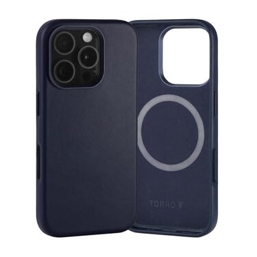 TORRO Case Compatible with iPhone 16 Pro Premium Leather MagSafe Charging Compatible Slim Bumper Case Navy Blue