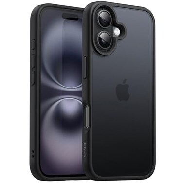 JETech Matte Case for iPhone 16 61Inch Shockproof Military Grade Drop Protection Frosted Translucent Back Phone Cover AntiFingerprint Black