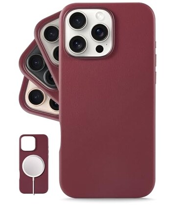 LONLI Classic for iPhone 16 Pro Max Leather Case European Genuine Vele Leather Phone Case Smoothen and Soften Over Time Compatible with Magsafe Wine